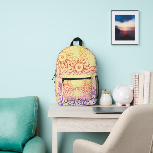 Rainbow Ombre Butterfly & Ladybugs Printed Backpack (Insitu)