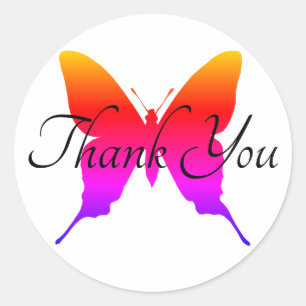 Rainbow Ombre Butterfly Thank You Classic Round Sticker