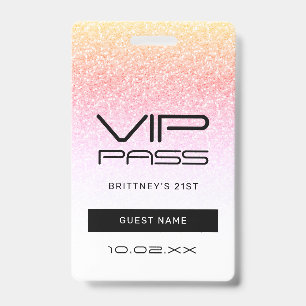  Rainbow Ombre Glitter VIP Pass Party Invitation ID Badge