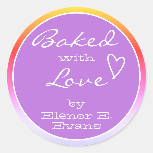 Rainbow Ombre Gradience Frame Baked with Love  Classic Round Sticker (Front)