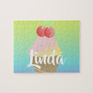 Rainbow Ombre Ice Cream Girl Name Jigsaw Puzzle