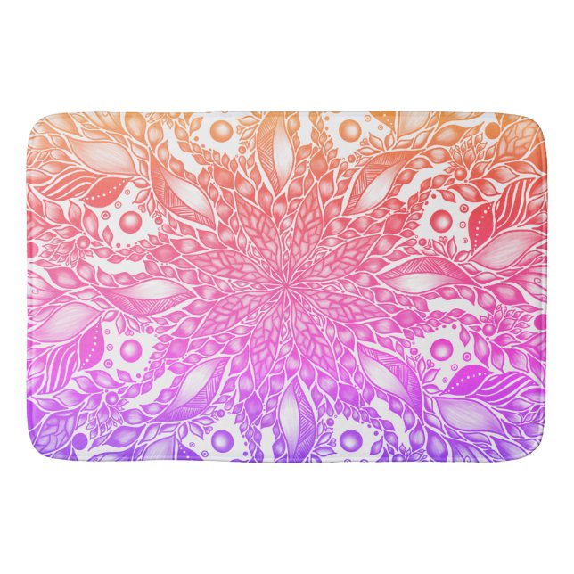 Rainbow ombre leaf mandala bath mat (Front)