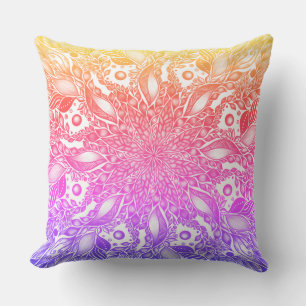rainbow ombre leaf mandala throw pillow