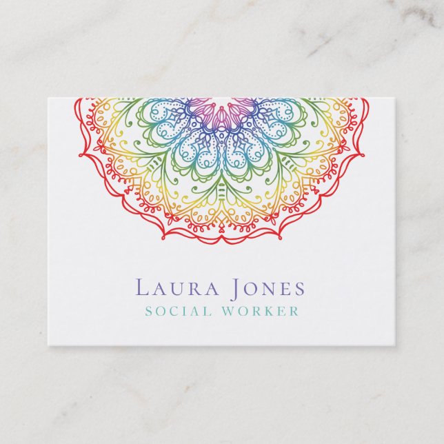 Rainbow Ombre Mandala Ladies Pride Hair Stylist Business Card (Front)