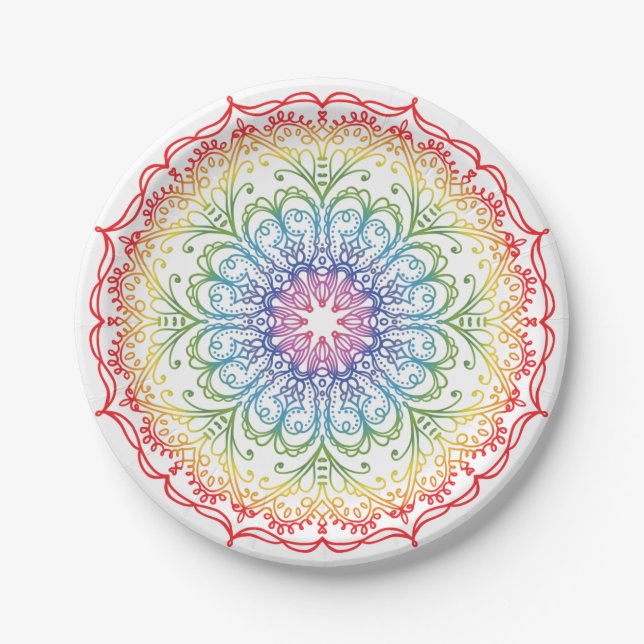 Rainbow Ombre Mandala  Paper Plate (Front)
