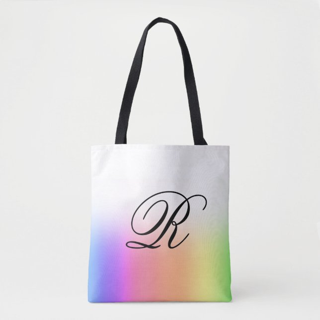 Rainbow Ombre Over Any Colour with Monogram Tote Bag (Front)
