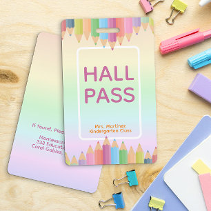 Rainbow Ombre Pastel Colours Hall Pass Badge ID Badge