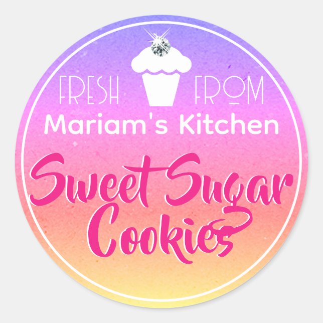 Rainbow Ombre Pastel Rhinestone Cake Pastry Label (Front)