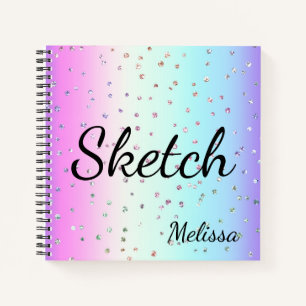 Rainbow Ombre Sparkle Monogram Sketchbook Notebook