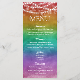 Rainbow Ombre String Lights Gay Wedding Menu