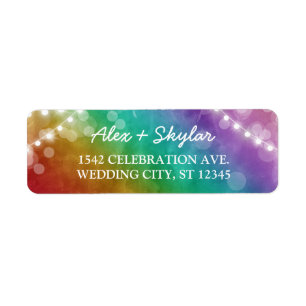 Rainbow Ombre String Lights Gay Wedding Return Address Label