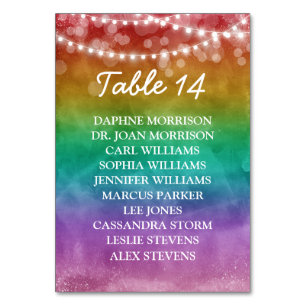Rainbow Ombre String Lights Gay Wedding Seating Table Number