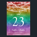 Rainbow Ombre String Lights Gay Wedding Table Number<br><div class="desc">Colourful table cards for a gay wedding featuring glowing string lights against a dark watercolor rainbow ombre.</div>