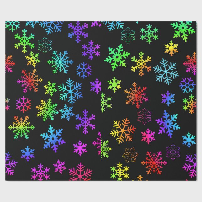 Rainbow Ombre Swirling Snowflakes Wrapping Paper (Seam)