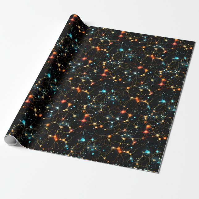 Rainbow on Black Abstract Wrapping Paper (Unrolled)