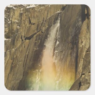 Rainbow on Upper Yosemite Falls in Yosemite Square Sticker