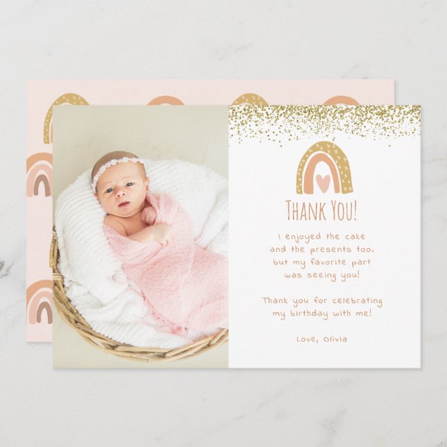 Rainbow Onederful Birthday Photo Thank You Invitation (Front/Back)