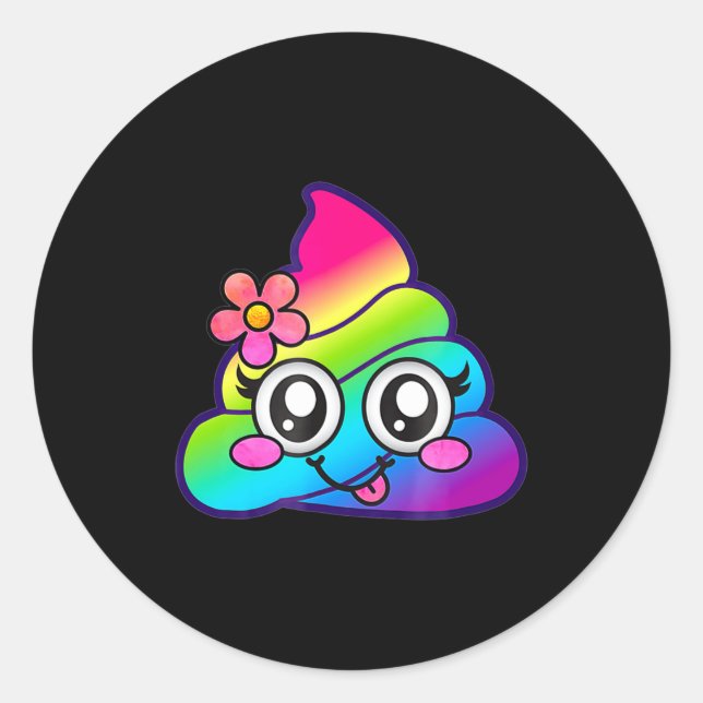 Rainbow Op Emoji Cute Unicorn O Flower Silly  Classic Round Sticker (Front)