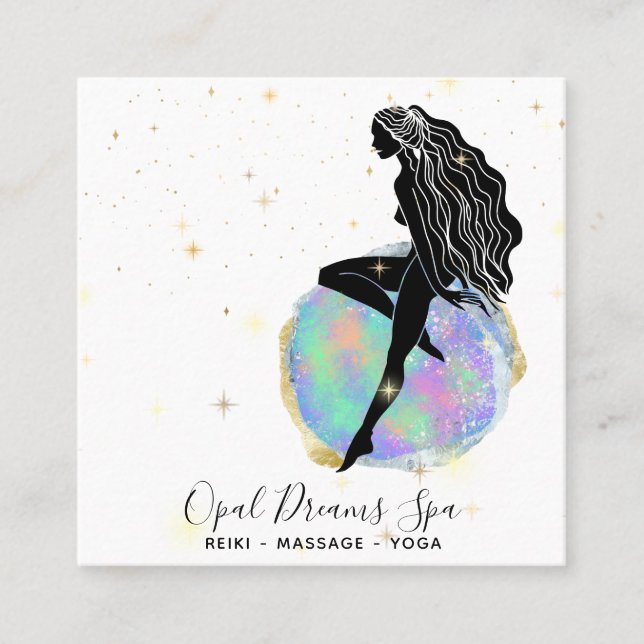 *~* Rainbow Opal Goddess Celestial Mystical Cosmic Square Business Card (Front)