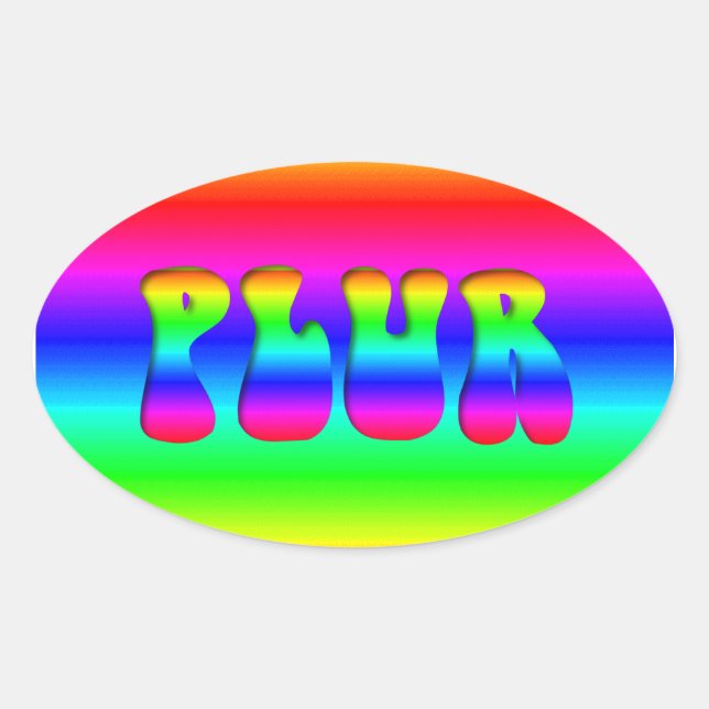 Rainbow Optical Illusion PLUR Oval Sticker (Front)