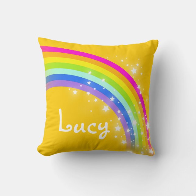 rainbow orange yellow girls name Lucy pillow (Front)