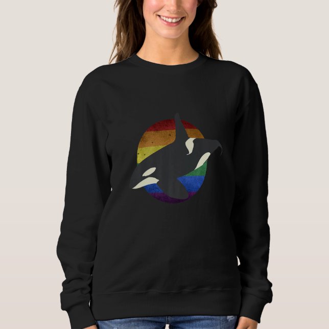 Rainbow Orca Killer Whale Earth Activist Marine Bi Sweatshirt (Front)