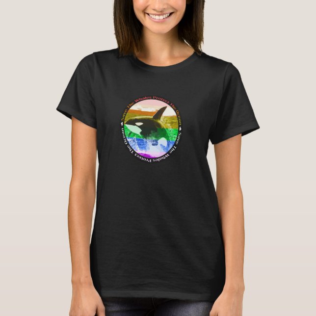 Rainbow Orca Killer Whale Earth Activist Marine Bi T-Shirt (Front)