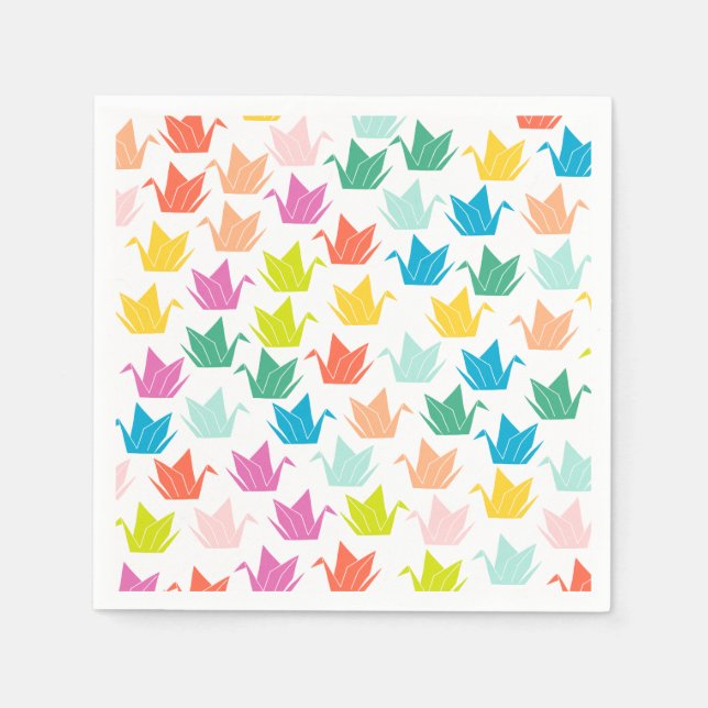 Rainbow Origami Crane Paper Napkins (Front)