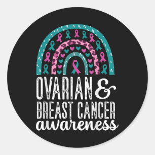 Rainbow Ovarian And Breast Cancer Awareness Pink T Classic Round Sticker