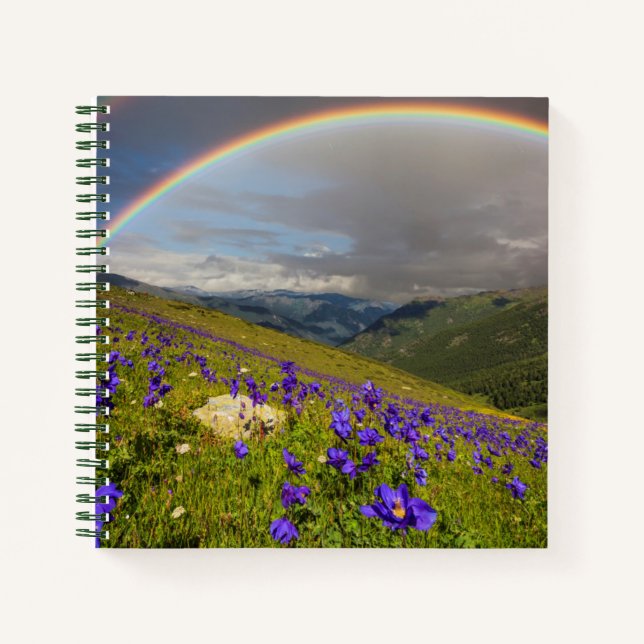 Rainbow Over A Flowering Meadow Notebook (Front)