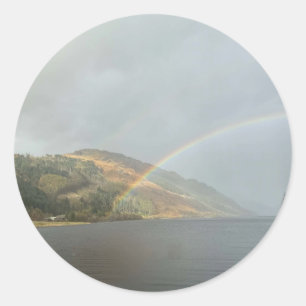 Rainbow Over a Highland Loch Classic Round Sticker