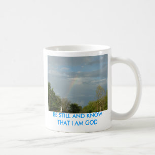 Rainbow Over Church Steeple, BE STILL AND KNOW ... Coffee Mug