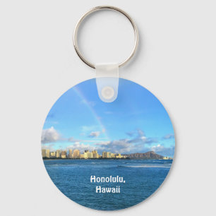 Rainbow over Honolulu, Hawaii Key Ring