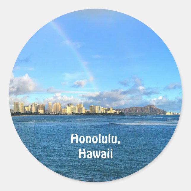 Rainbow over Honolulu, Hawaii Sticker (Front)