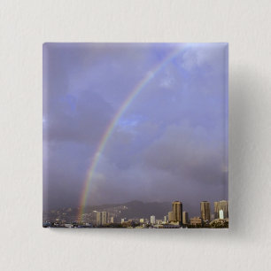 Rainbow over Honolulu, Hawaii, USA 15 Cm Square Badge