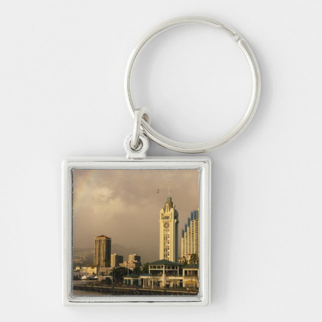Rainbow over Honolulu, Hawaii, USA 2 Key Ring (Front)