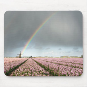 Rainbow over hyacinths and a windmill in Holland Mouse Pad