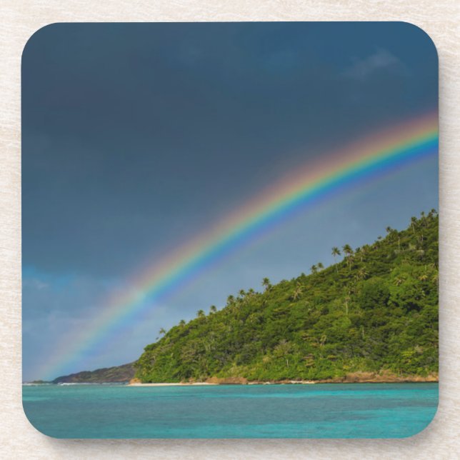 Rainbow over island, American Samoa Coaster (Front)