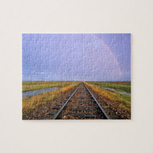Rainbow over railroad tracks near Fairfield Jigsaw Puzzle