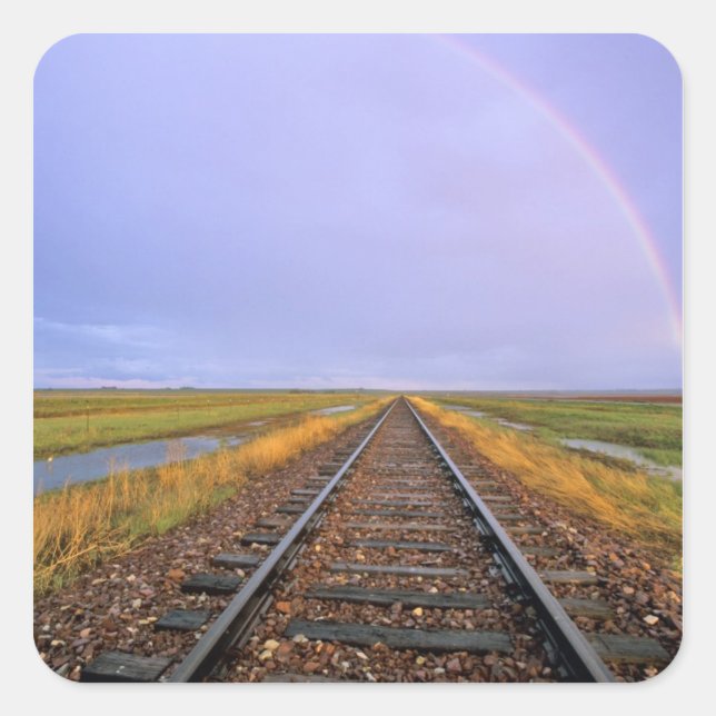 Rainbow over railroad tracks near Fairfield Square Sticker (Front)