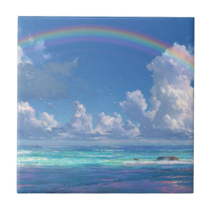 Rainbow over the ocean ceramic tile