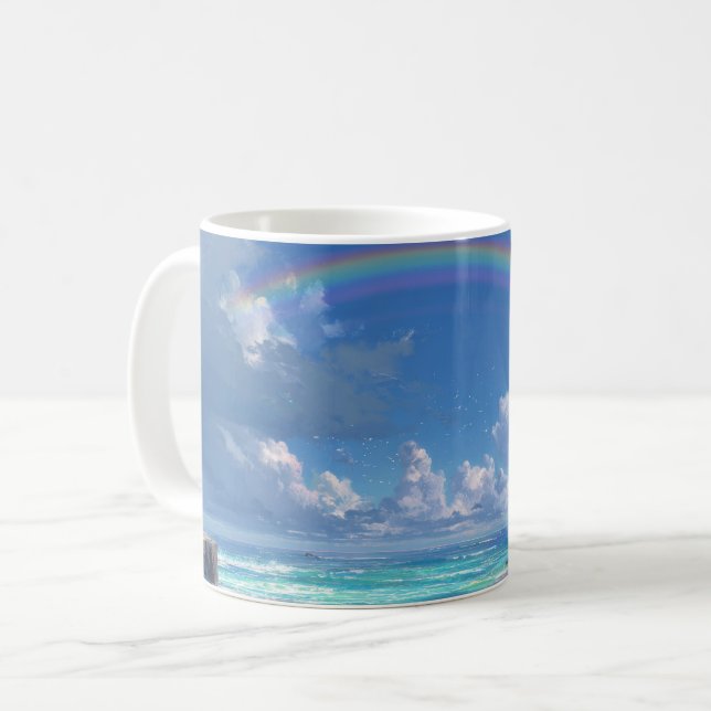Rainbow over the ocean coffee mug (Front Left)