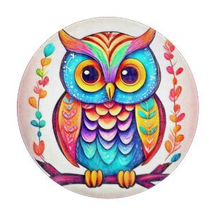 Rainbow Owl Perch Art Cutting Board