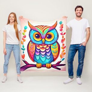 Rainbow Owl Perch Art Fleece Blanket