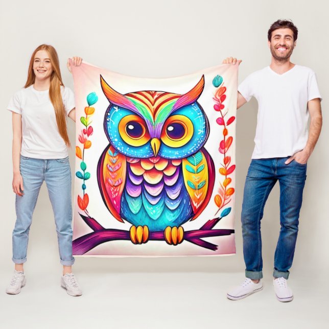 Rainbow Owl Perch Art Fleece Blanket (In Situ)