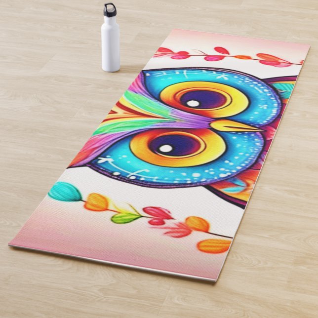 Rainbow Owl Perch Art Yoga Mat (In Situ)