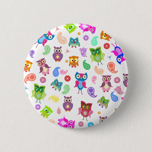 Rainbow owls - light 6 cm round badge