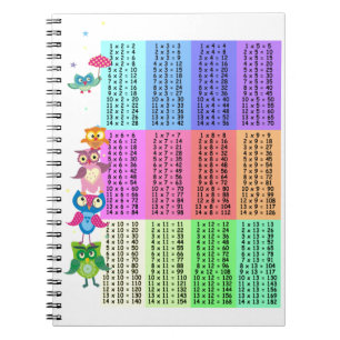 Rainbow owls multiplication table notebook