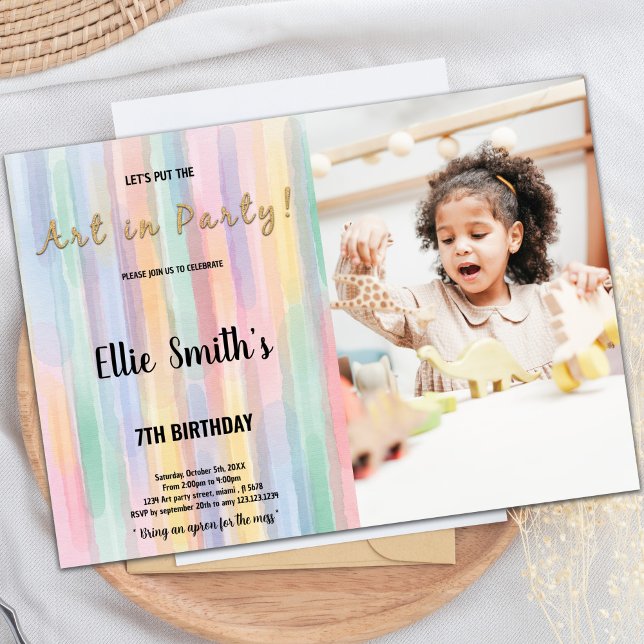 Rainbow Paint Birthday Invitation with Photo (Rainbow Paint Birthday Invitations with photo)