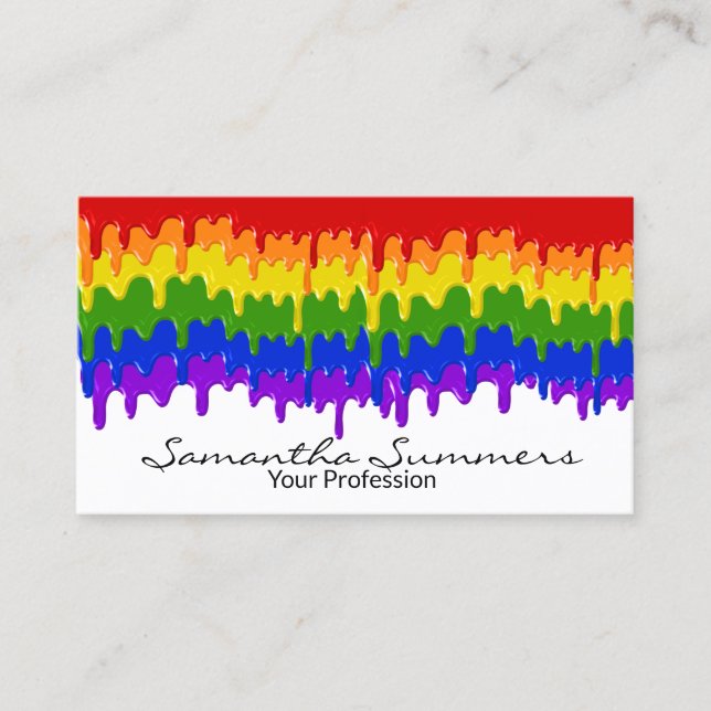 Rainbow Paint Drips Painter Designer Custom Business Card (Front)